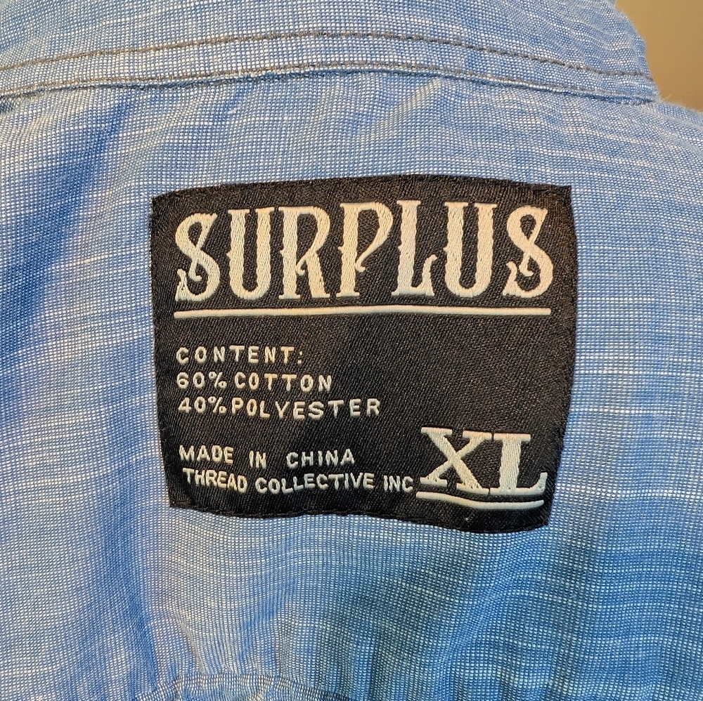 Surplus Custom Co. Mens Western Double Pocket Blue Button Down - Picture 9 of 10